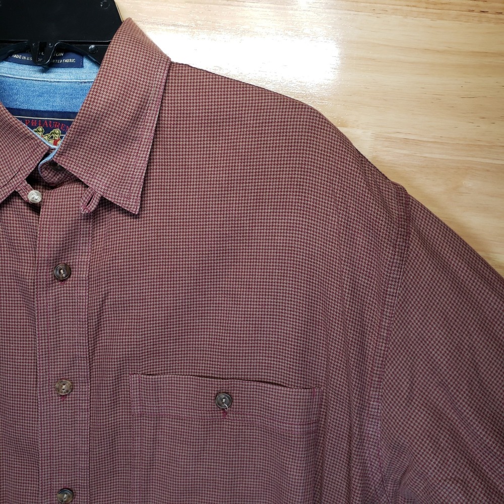 Chaps Ralph Lauren Men's Long Sleeve Dress Shirt 16 34/35 Red Houndstooth Cotton